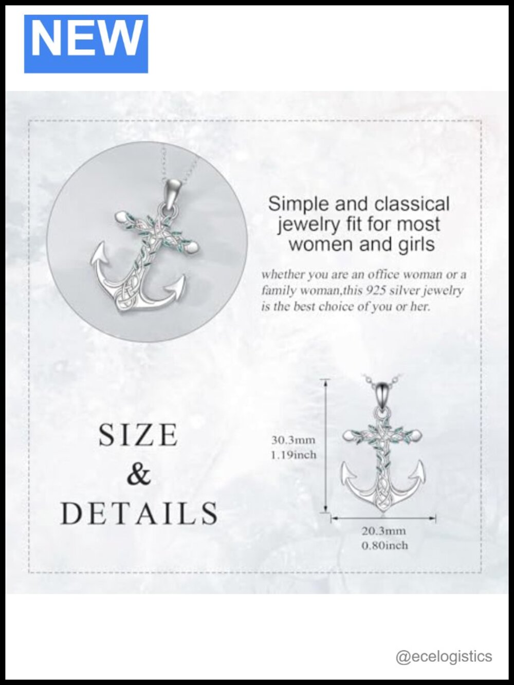 Sterling Silver Anchor Necklace Nautical Sailor Pendant Necklace for Women - Picture 2 of 6